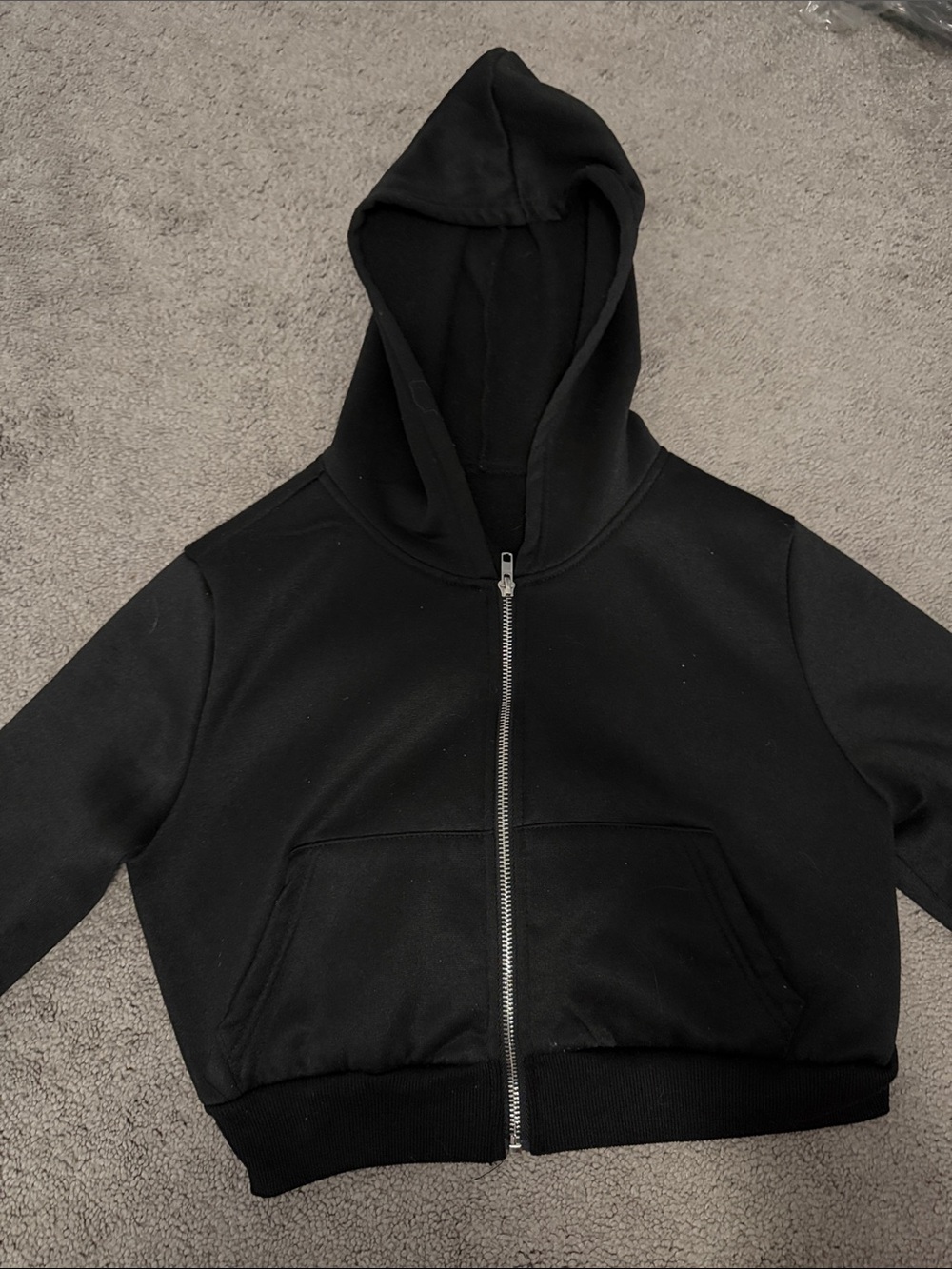 Black Zip-Up Cropped Hoodie